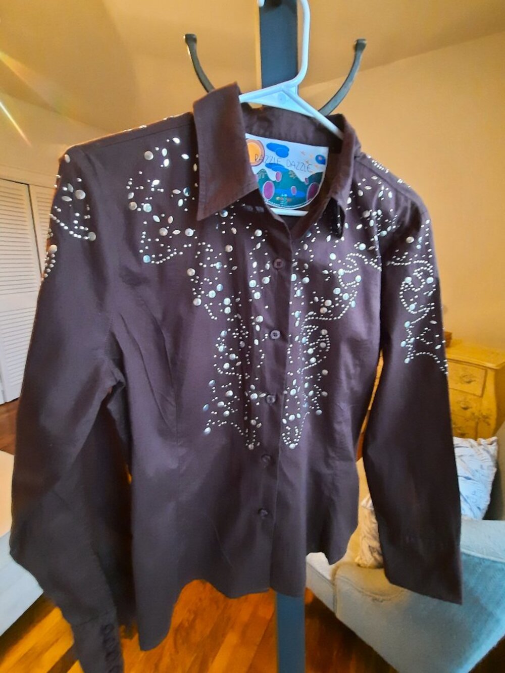 Cotton Western-inspired silver studded Button-Up Shirt - Picture 2 of 6